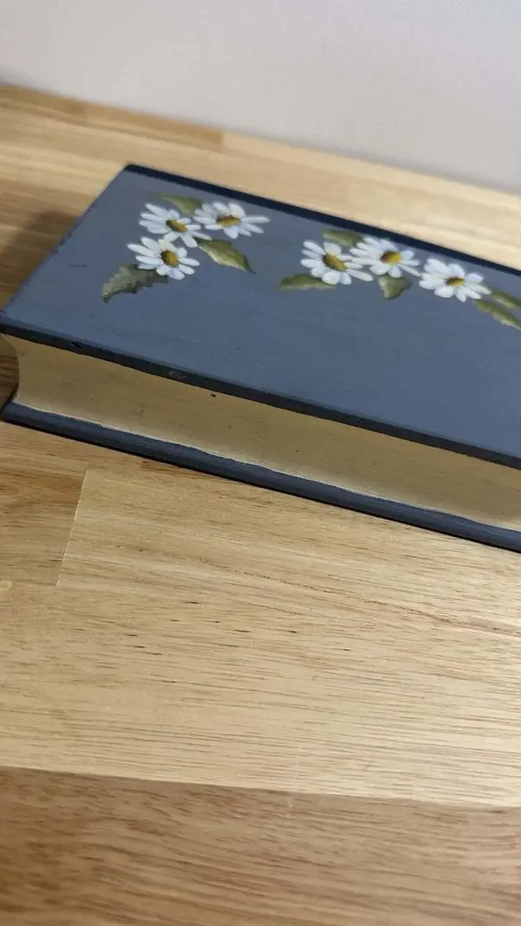 Hand Painted Solid Wood Decorative Book Floral Decor